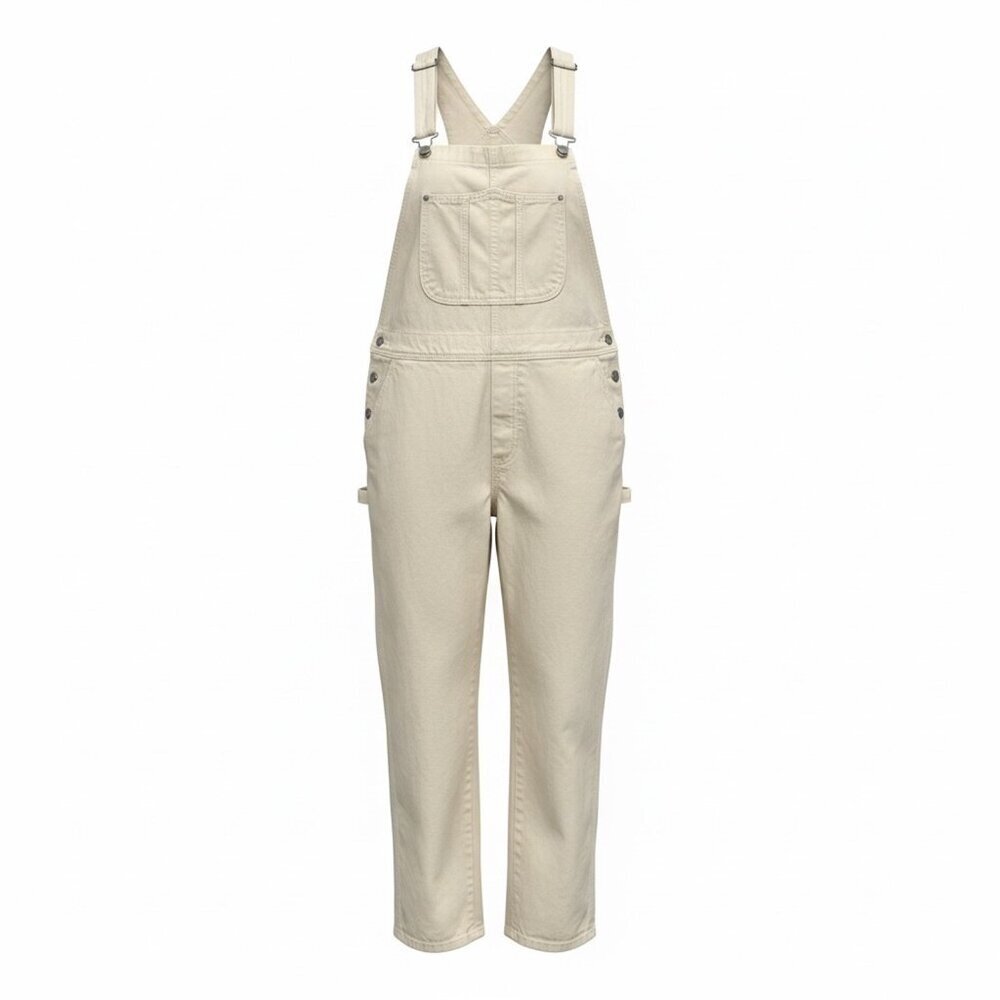Old Navy Cream Jean Carpenter Bib Overalls Y2K Butterfly Upcycled Size 18